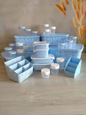 Набір контейнерів і ємностей для кухні, 28 предметів, блакитний 0194 фото